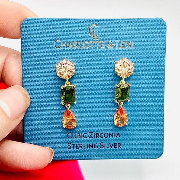 Charlotte & Lexi Gold and Green Cubic Zirconia Earrings - Picture 4 of 7
